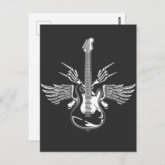 ロックギタ転がープレイヤーのスケルトン手の翼 ポストカード (正面/裏面)