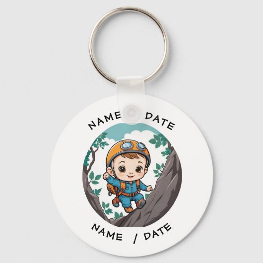 ロッククライマーアウトドアアドベンチャー男の赤ちゃん キーホルダー (正面)