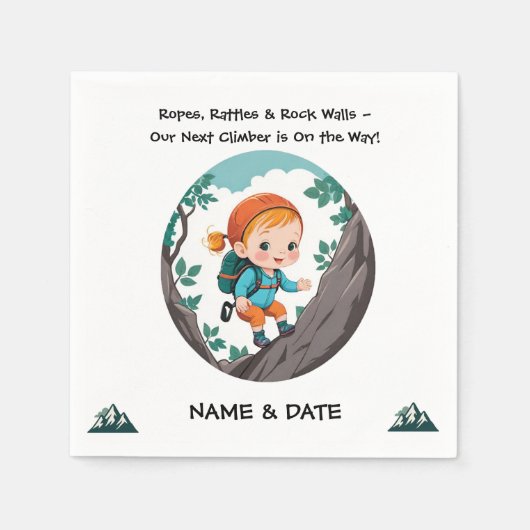 ロッククライマーアドベンチャーテーマガールベビーナプキン スタンダードカクテルナプキン (正面)