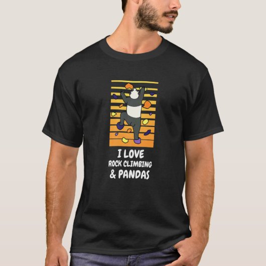 ロッククライミングするパンダが好き パンダの壁登り Tシャツ (正面)