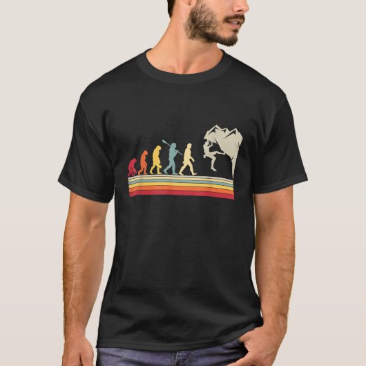 ロッククライミング 人類の進化 ヴィンテージ クライマー Tシャツ (正面)