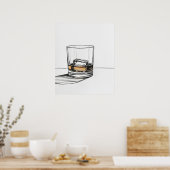 ロックグラスのウイスキーのミニマリストのラインアートII ポスター (キッチン)