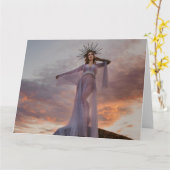 ロックグリーティングカードに立つ豪華な女性 カード (黄色い花)