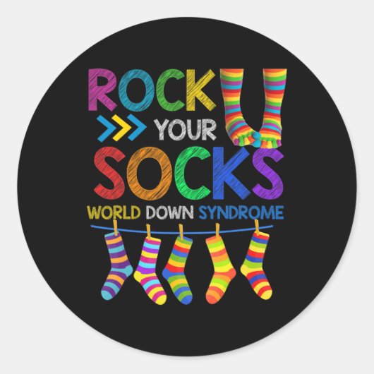 ロックザソックスかわいい3-21トリソミー21ワールドダウンSy ラウンドシール (正面)