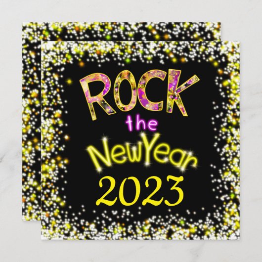 ロックザニューイヤーおもしろいロックインのパーティの招待状 招待状 (正面/裏面)