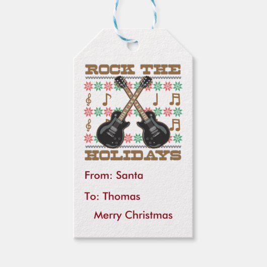 ロックザホリデイズギター醜いクリスマスセーター ギフトタグ (正面)