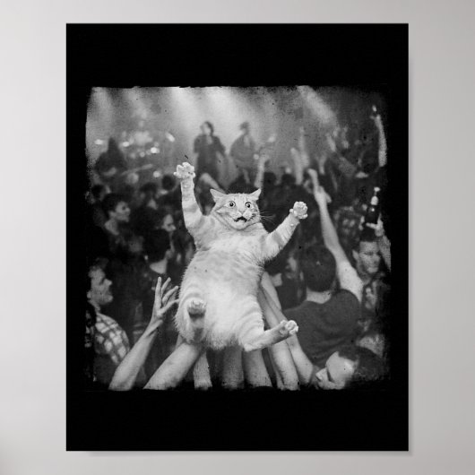 ロックショーの猫の面白いミーム ひょうきんな三毛猫の群衆サーフィン ポスター (正面)