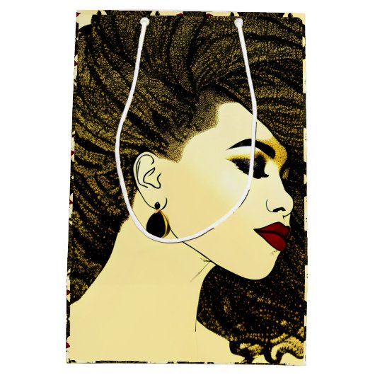 ロックスのある美しいアフリカ系アメリカ人女性 ミディアムペーパーバッグ (裏面)