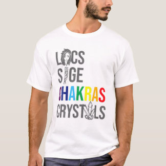 ロックスセージチャクラ結晶ブラックヒストリー月Afr Tシャツ