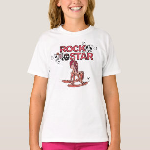ロックスターおもしろいロッキングホース女の子ティー Tシャツ