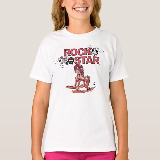 ロックスターおもしろいロッキングホース女の子ティー Tシャツ (正面)