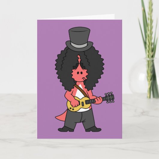 ロックスターに扮したアロサウルスのイラストレーション カード (正面)