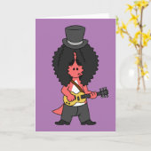 ロックスターに扮したアロサウルスのイラストレーション カード (黄色い花)