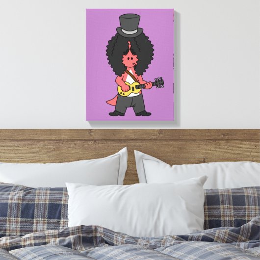 ロックスターに扮したアロサウルスのイラストレーション キャンバスプリント (インサイチュ (寝室))