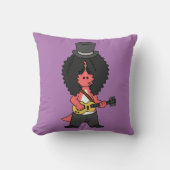 ロックスターに扮したアロサウルスのイラストレーション クッション (正面)