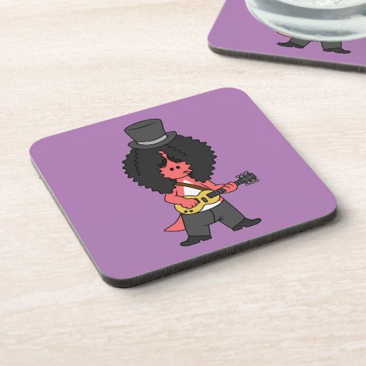 ロックスターに扮したアロサウルスのイラストレーション コースター (左側)