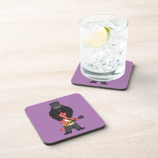 ロックスターに扮したアロサウルスのイラストレーション コースター (右側)