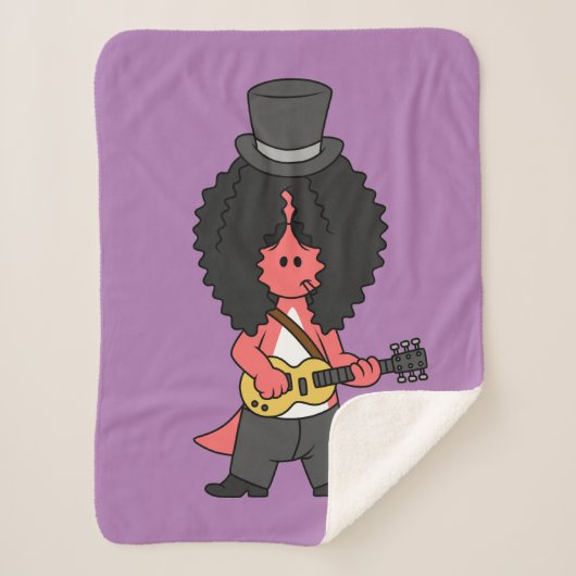 ロックスターに扮したアロサウルスのイラストレーション シェルパブランケット (正面)