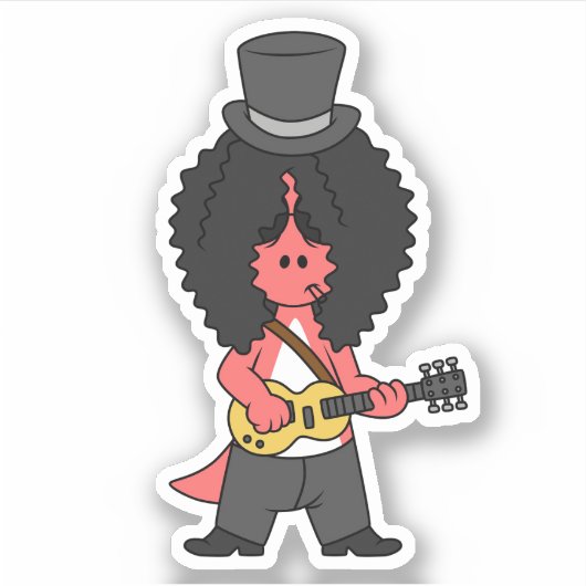 ロックスターに扮したアロサウルスのイラストレーション シール (正面)