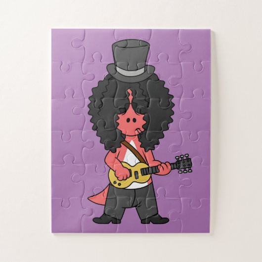 ロックスターに扮したアロサウルスのイラストレーション ジグソーパズル (縦)