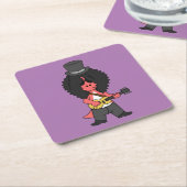 ロックスターに扮したアロサウルスのイラストレーション スクエアペーパーコースター (アングル)