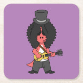 ロックスターに扮したアロサウルスのイラストレーション スクエアペーパーコースター (正面)