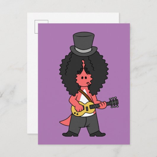 ロックスターに扮したアロサウルスのイラストレーション ポストカード (正面/裏面)