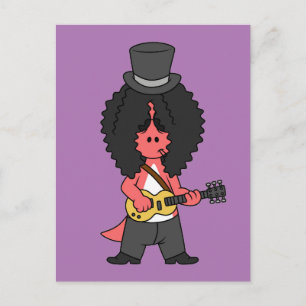 ロックスターに扮したアロサウルスのイラストレーション ポストカード