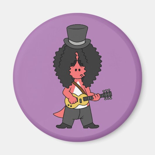 ロックスターに扮したアロサウルスのイラストレーション マグネット (正面)