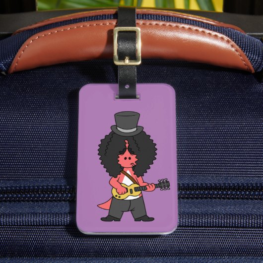 ロックスターに扮したアロサウルスのイラストレーション ラゲッジタグ (正面インサイチュ2)