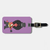 ロックスターに扮したアロサウルスのイラストレーション ラゲッジタグ (正面横)