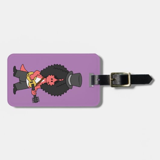 ロックスターに扮したアロサウルスのイラストレーション ラゲッジタグ (正面横)