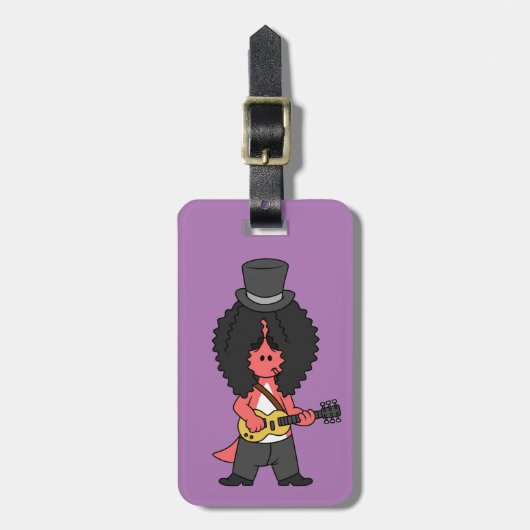 ロックスターに扮したアロサウルスのイラストレーション ラゲッジタグ (正面縦)