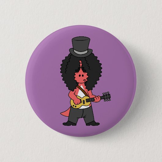 ロックスターに扮したアロサウルスのイラストレーション 缶バッジ (正面)