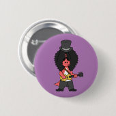 ロックスターに扮したアロサウルスのイラストレーション 缶バッジ (正面&裏面)