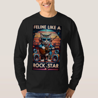 ロックスターのような猫 Tシャツ