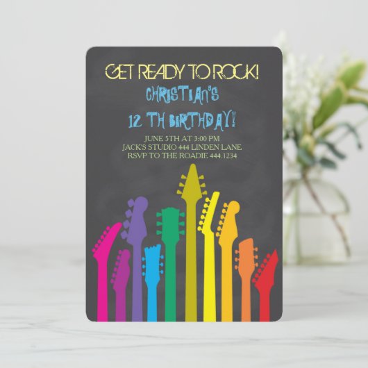 ロックスターのギターのバースデーパーティ招待状 招待状 (スタンド正面)