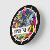 ロックスターのギターのロッカーバンドパーソナライズな時計 ラウンド壁時計 (傾斜)