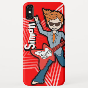 ロックスターのギターの男の子の赤の名前をカスタムする iPhone XS MAXケース
