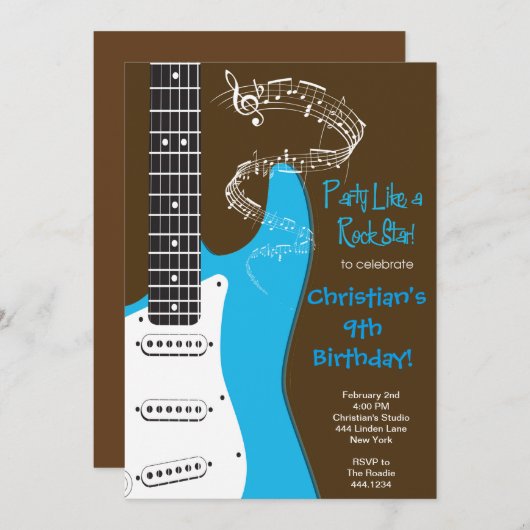 ロックスターのギターの誕生日の招待状 招待状 (正面/裏面)