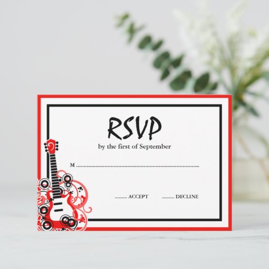ロックスターのギターの赤い黒RSVP 出欠カード (スタンド正面)