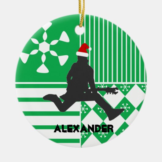 ロックスターのギター奏者のサンタの帽子のオーナメント セラミックオーナメント (正面)