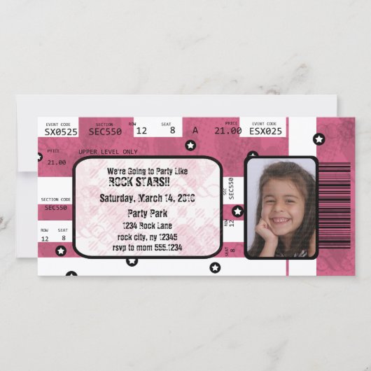 ロックスターのチケットの招待状かサンキューカード サンキューカード (正面)