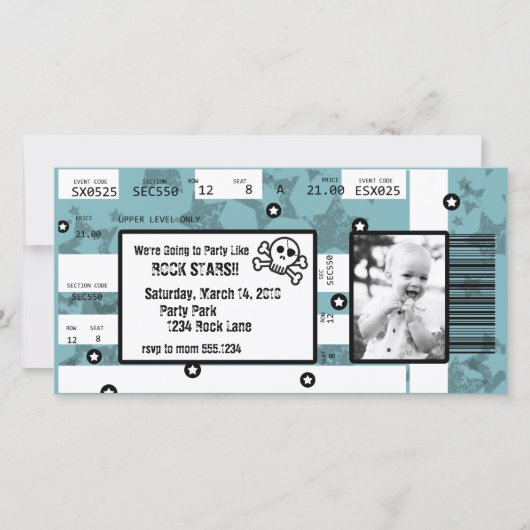 ロックスターのチケットの招待状かサンキューカード サンキューカード (正面)