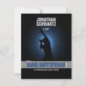 ロックスターのバーの(ユダヤ教の)バル・ミツバーRSVPの応答の黒の銀 出欠カード (正面)