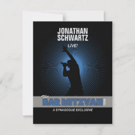 ロックスターのバーの（ユダヤ教の）バル・ミツバーRSVPの応答の黒の銀 出欠カード