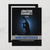 ロックスターのバーの(ユダヤ教の)バル・ミツバーRSVPの応答の黒の銀 出欠カード (正面/裏面)