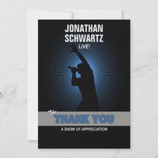 ロックスターのバー(ユダヤ教の)バル・ミツバーはあなた、Blckまたは銀または青感謝していしています サンキューカード (正面)