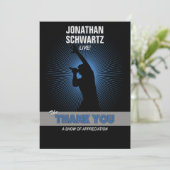 ロックスターのバー(ユダヤ教の)バル・ミツバーはあなた、Blckまたは銀または青感謝していしています サンキューカード (スタンド正面)