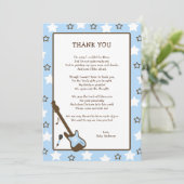 ロックスターのベビーシャワーはノート-青感謝していしています サンキューカード (スタンド正面)